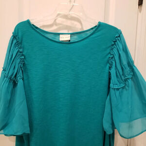 Cute Bell Sleeved Tee Women's Plus 2X 20W 22 peacock blue green teal whimsical
